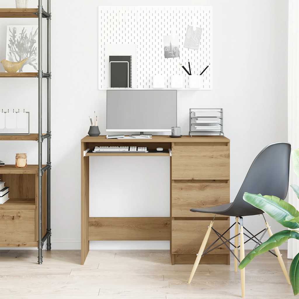 Biurko 90x45x76 cm drewno klejone sztuczny dąb - dąb rzemieślniczy - number 4.