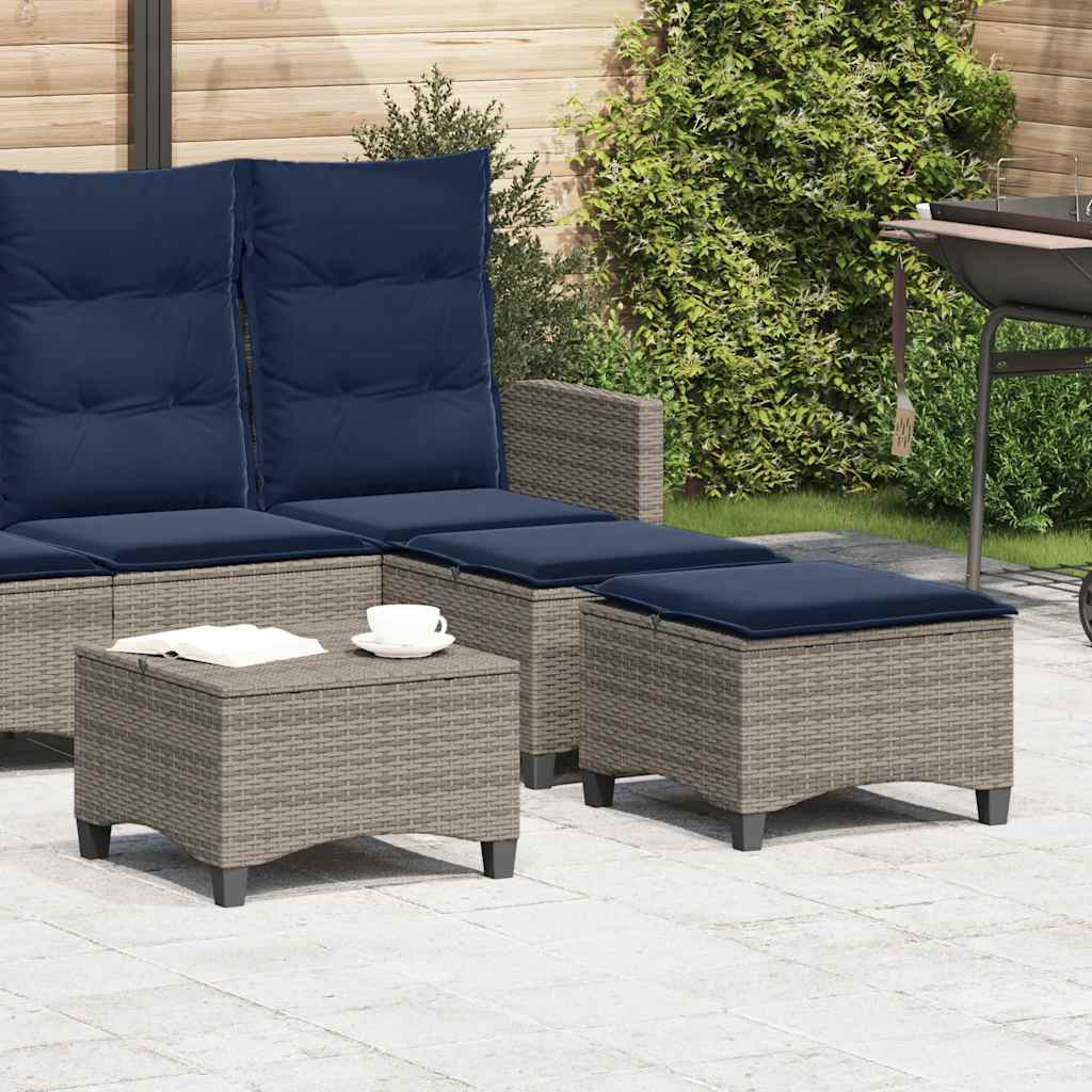 Havestole med hynder 2 stk. 55x55x36 cm polyrattan grå - grå og blå, 1 - number 1.