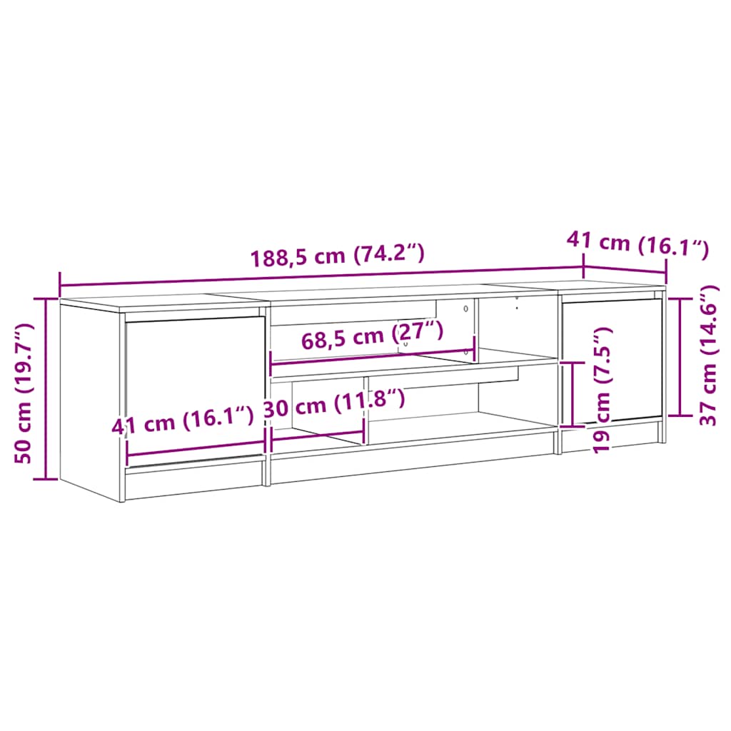 Tv -tabell 188,5x41x50 cm konstruert tre - hvit, 1, 188,5 cm - number 12.