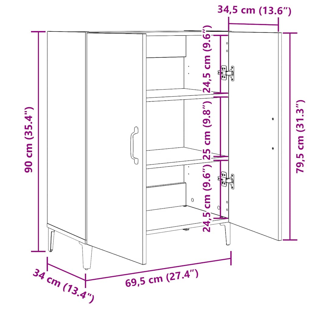 Skænk 69,5x34x90 cm konstrueret træ sort egetræsfarve - number 10.