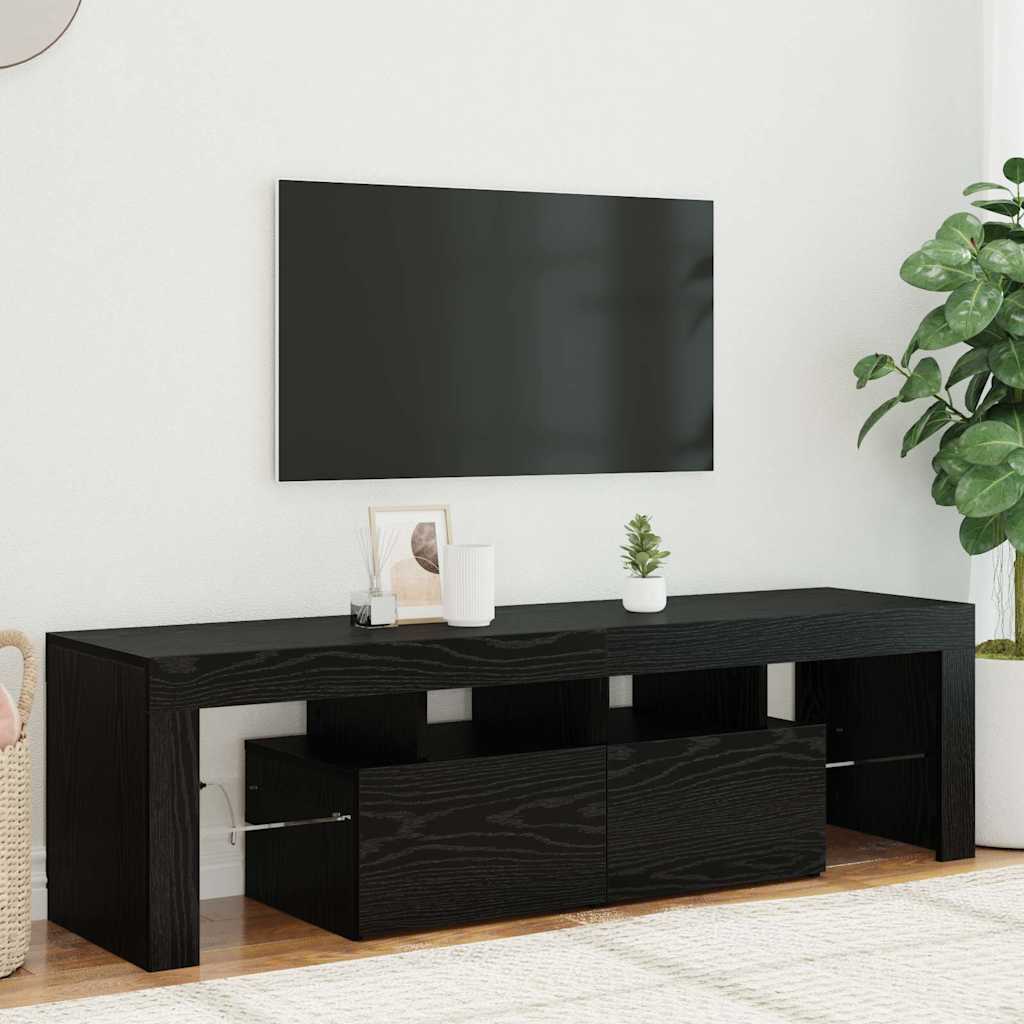 Tv -bord med led -lys 140x36,5x40 cm konstruert tre svart eik - number 1.