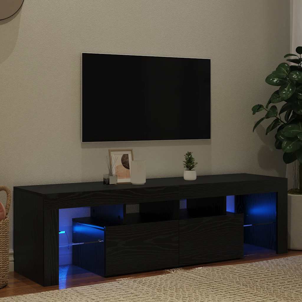 Tv -bord med led -lys 140x36,5x40 cm konstruert tre svart eik - number 3.