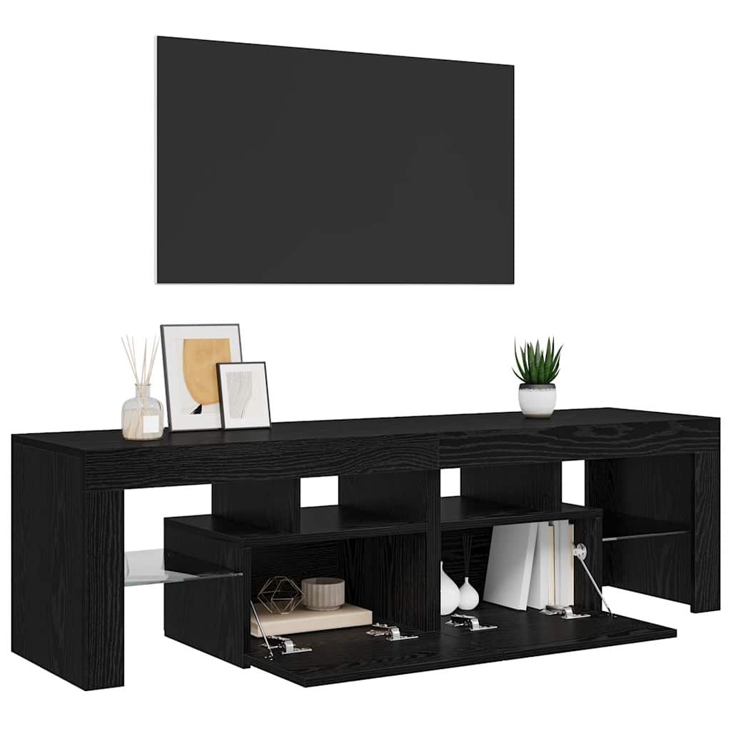 Tv -bord med led -lys 140x36,5x40 cm konstruert tre svart eik - number 5.
