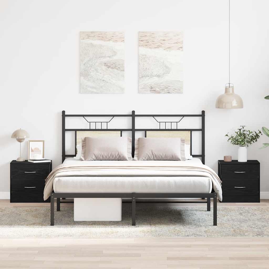 Sengeborde 2 stk. 40x30x40 cm konstrueret træ sort egetræsfarve - number 3.