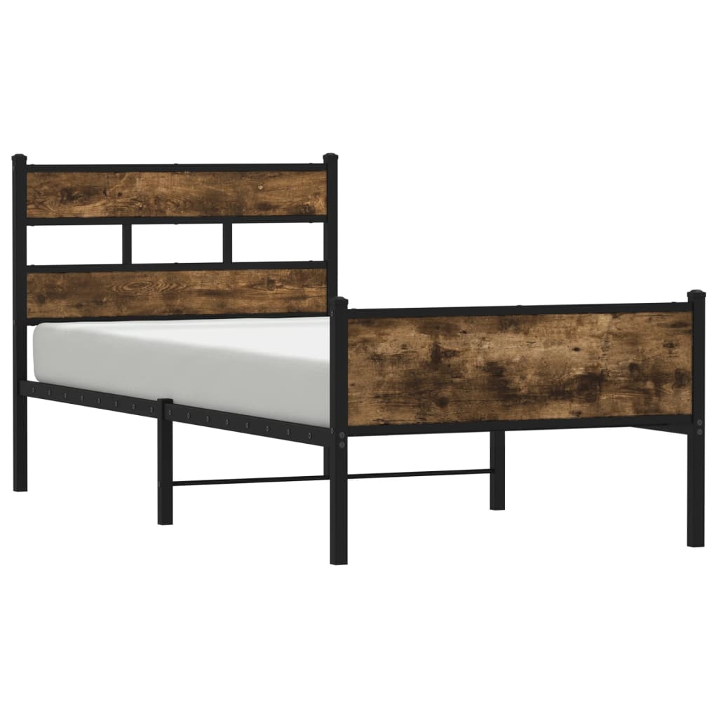 Bed frame without mattress, engineered wood - smoked oak, 80 x 200 cm, with headboard and high footboard - number 2.