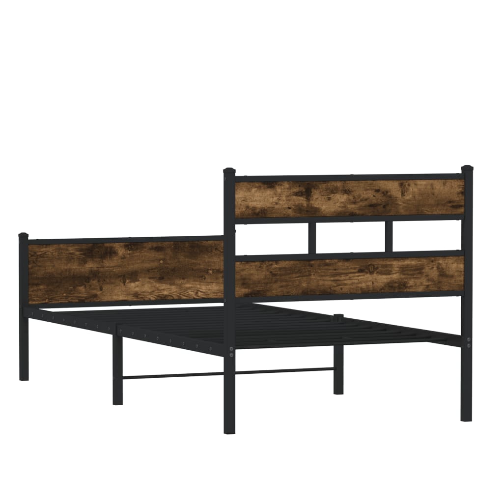 Bed frame without mattress, engineered wood - smoked oak, 80 x 200 cm, with headboard and high footboard - number 6.