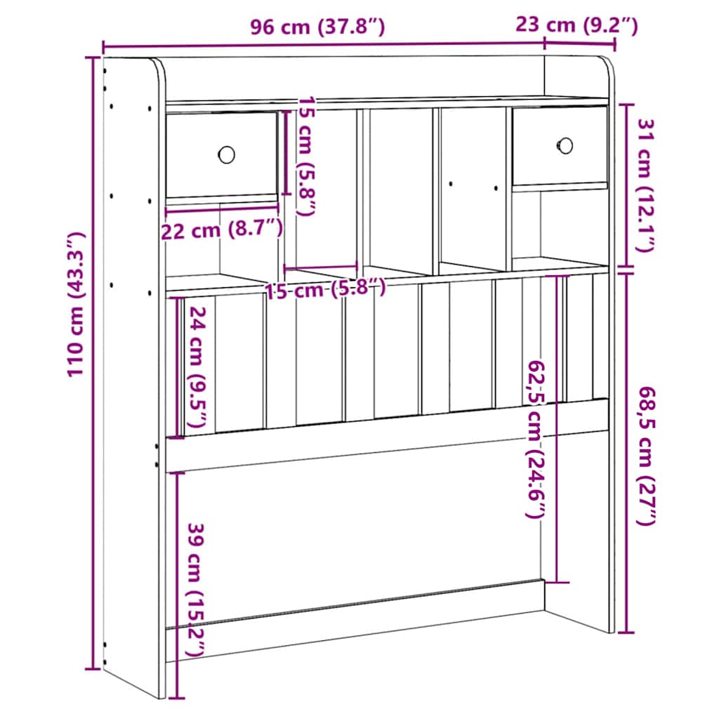 Sengegavl med opbevaring massivt fyrretræ - naturfarvet, 90 cm, 1 - number 10.