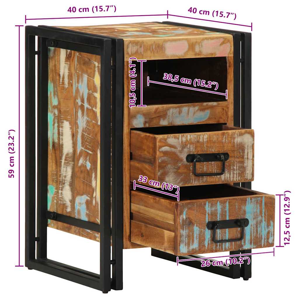 Stół nocny 40x40x59 cm masywne drewno z recyklingu - number 11.