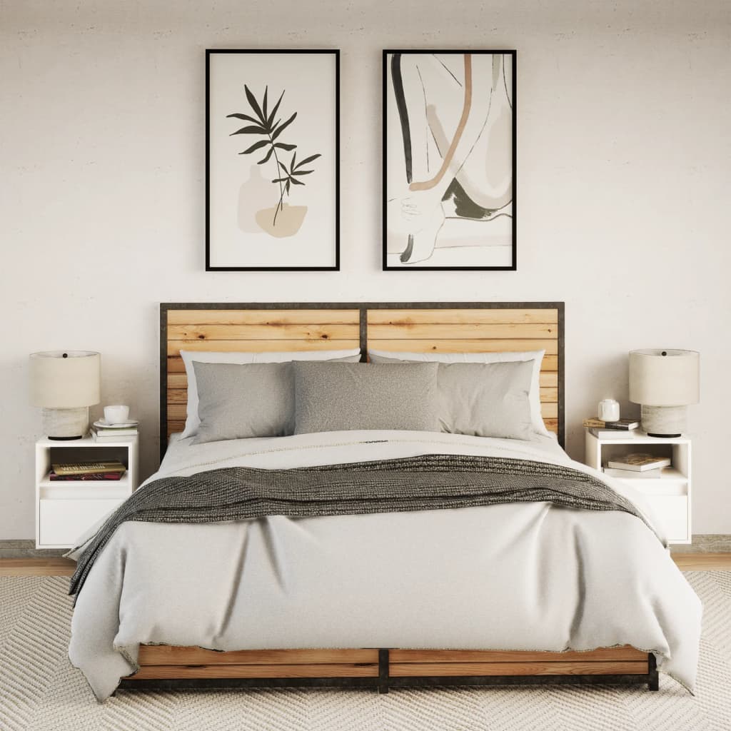 Væghængte sengeborde stk. med led-lys - hvid, 2 - number 5.