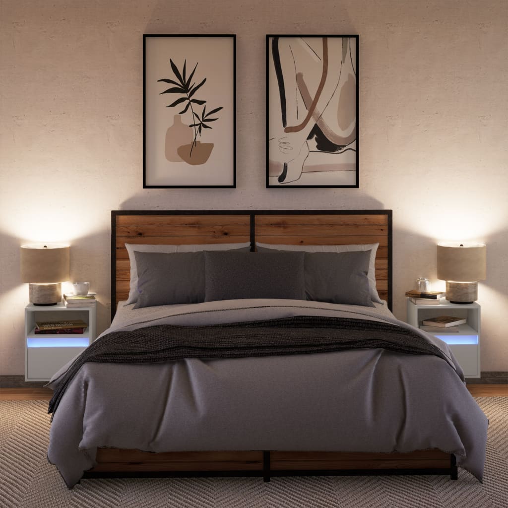 Væghængte sengeborde stk. med led-lys - hvid, 2 - number 4.