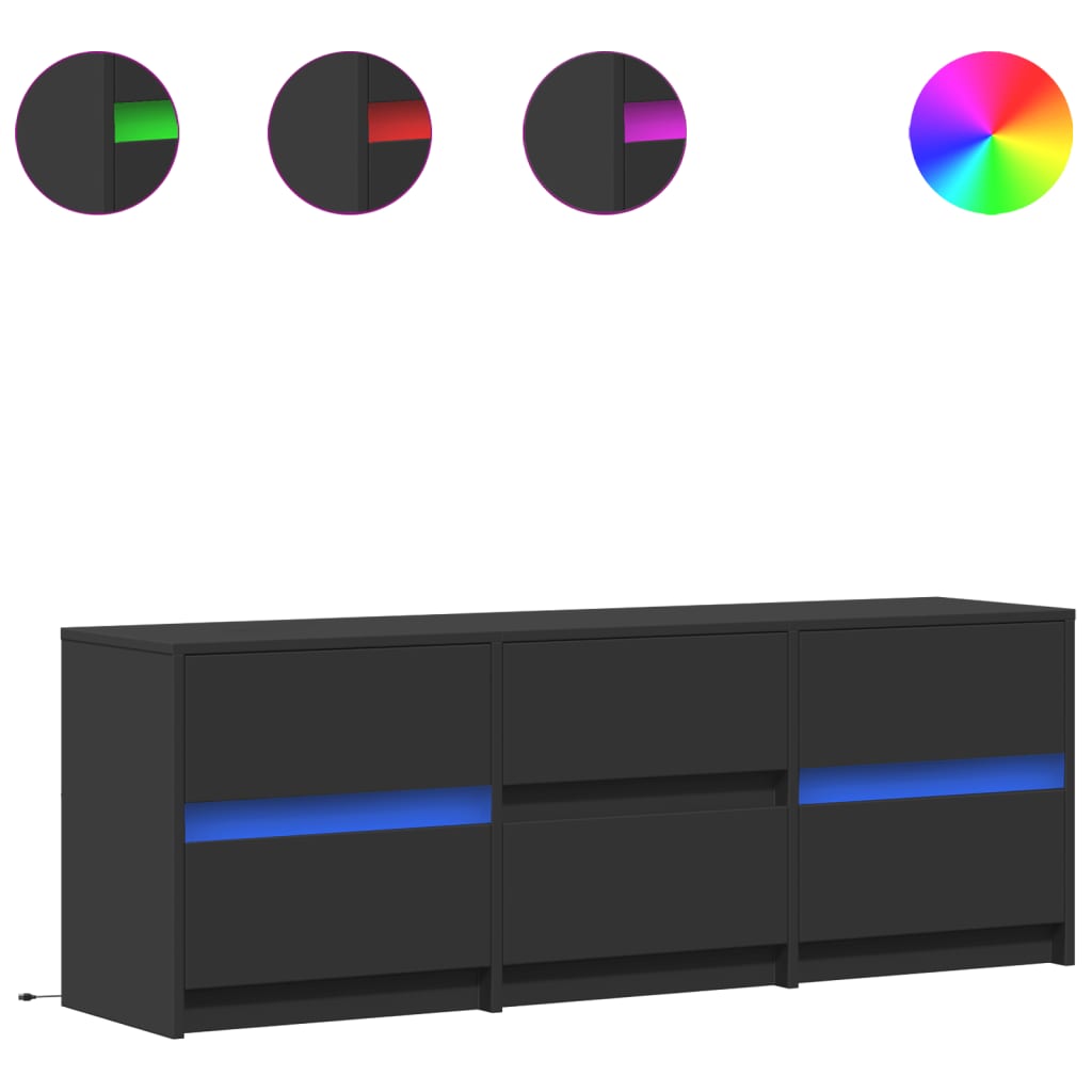 Tv-bord med led-lys 140x34x50 cm konstrueret træ - sort, 1, 140 cm - number 2.