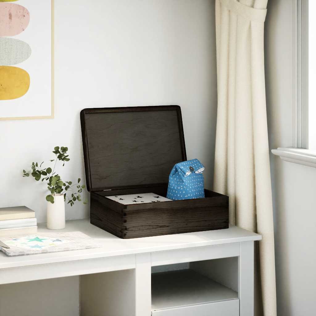 Drvena kutija s poklopcem crna 40x30x13 cm puno drvo bor - number 3.