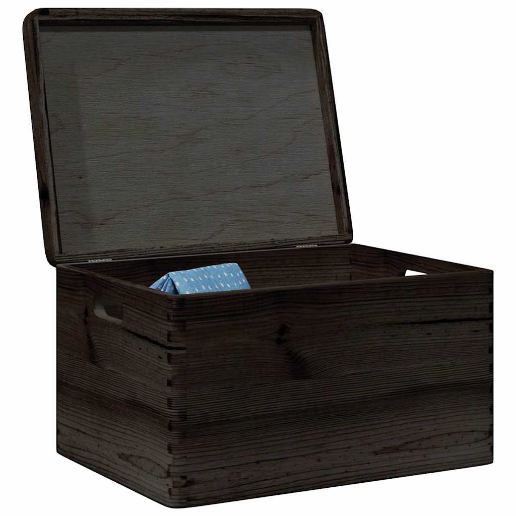 Wooden box with lid and handle black 40x30x23cm solid pine wood - number 1.
