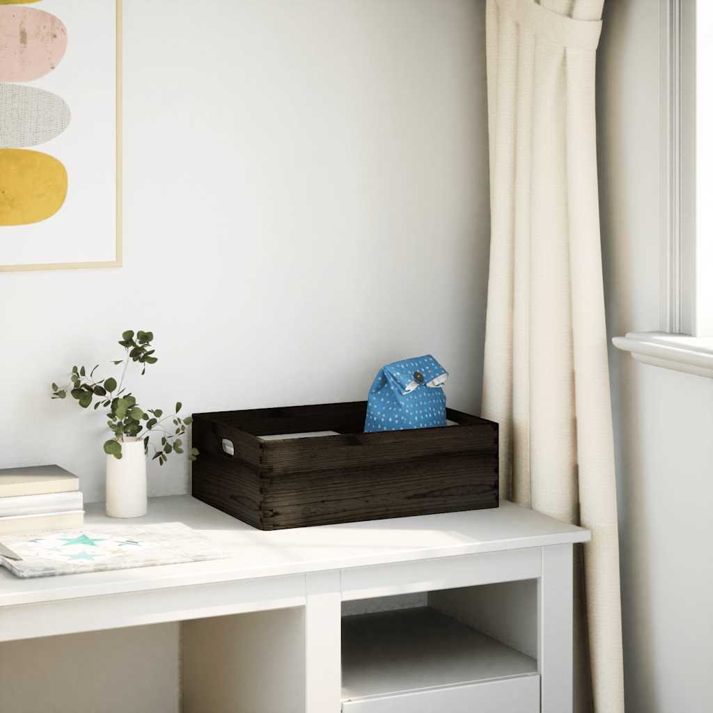 Drvena kutija s ručkom crna 40x30x13 cm puno drvo bor - number 3.