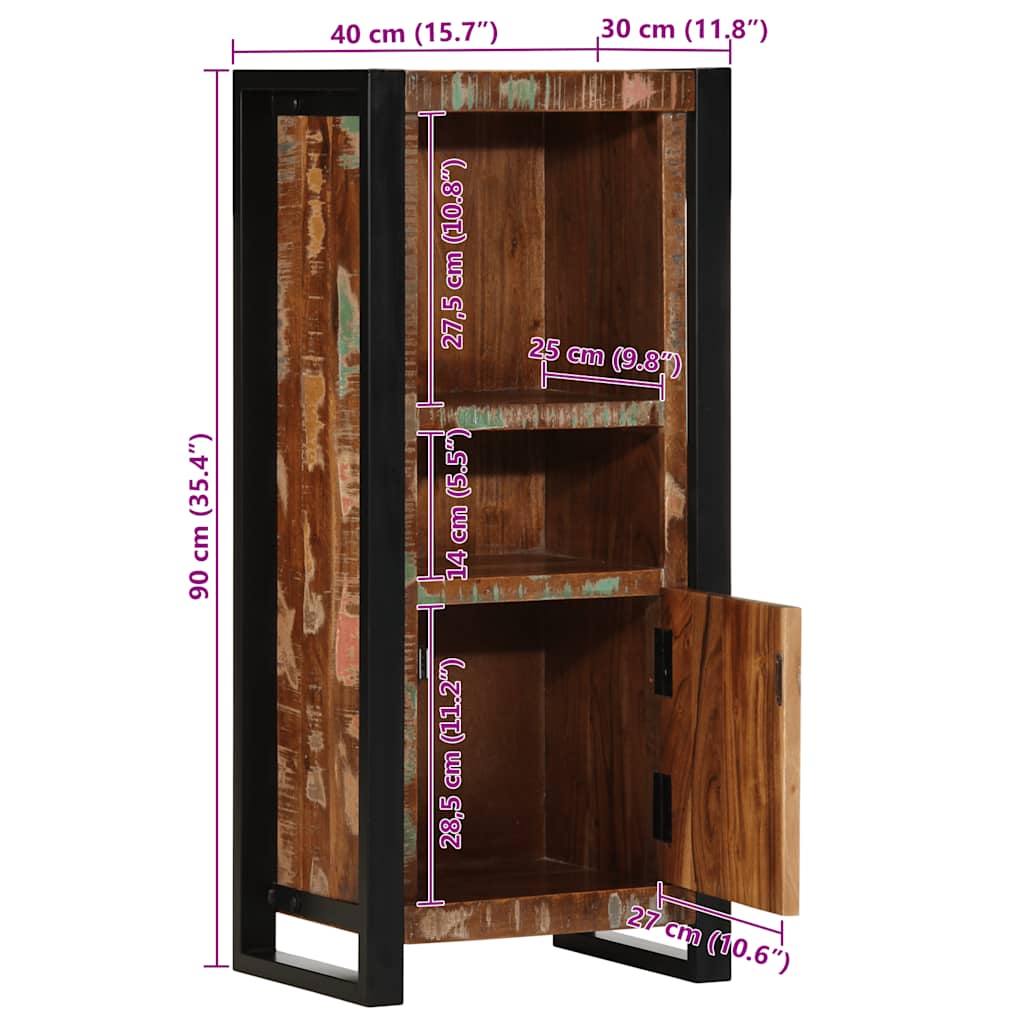 Badeværelsesskab 40x30x90 cm massivt genbrugstræ - number 12.