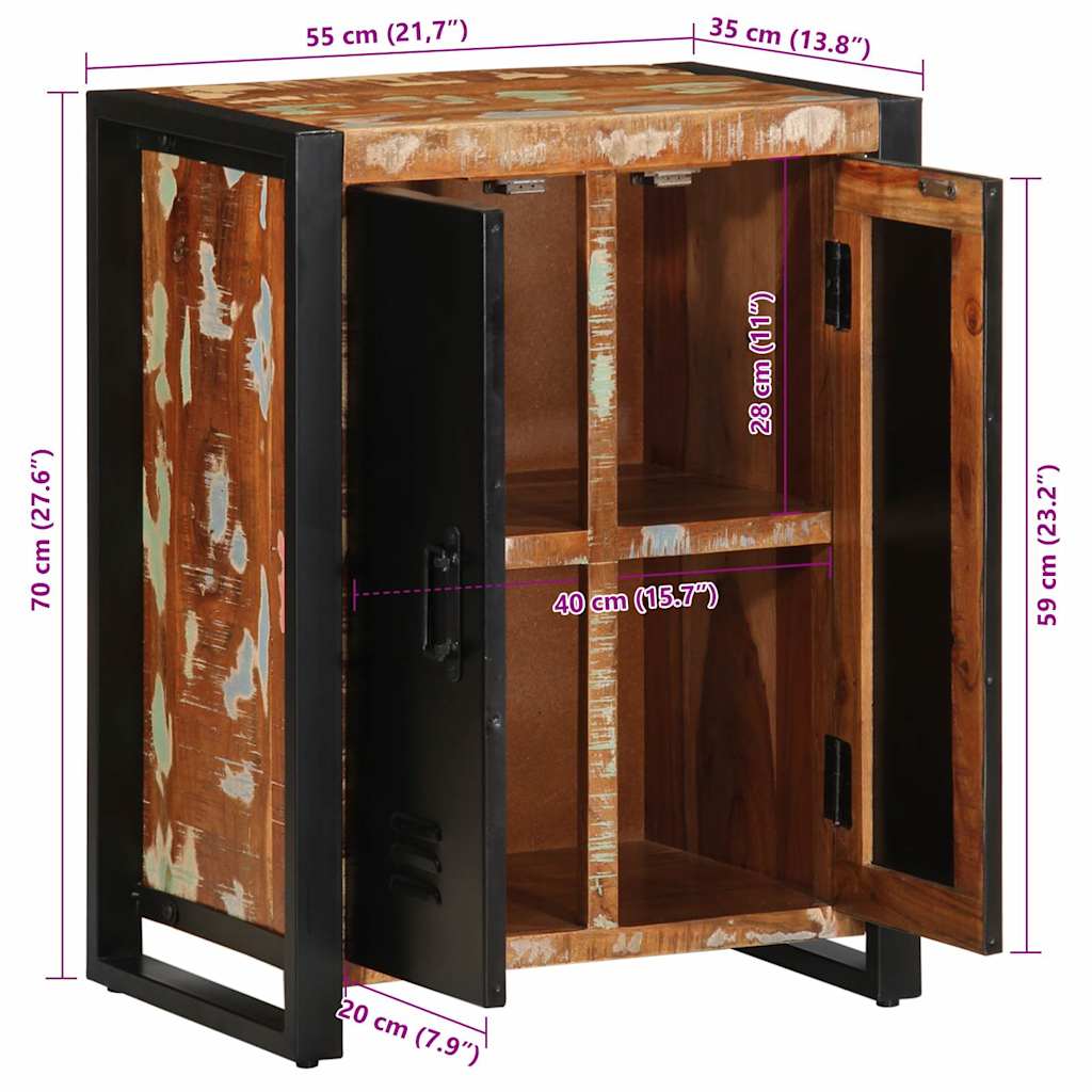 Sideboard flerfärgad 55x35x70 cm massivt återvunnet trä - number 12.