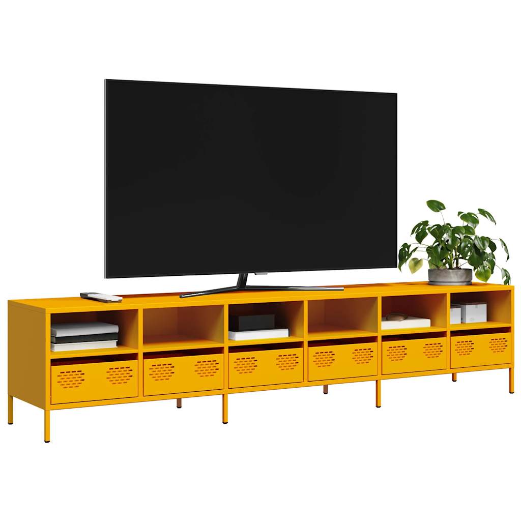 Tv -tabell 202x39x43,5 cm kaldvalset stål - sennep gul, 1, 202 cm - number 1.