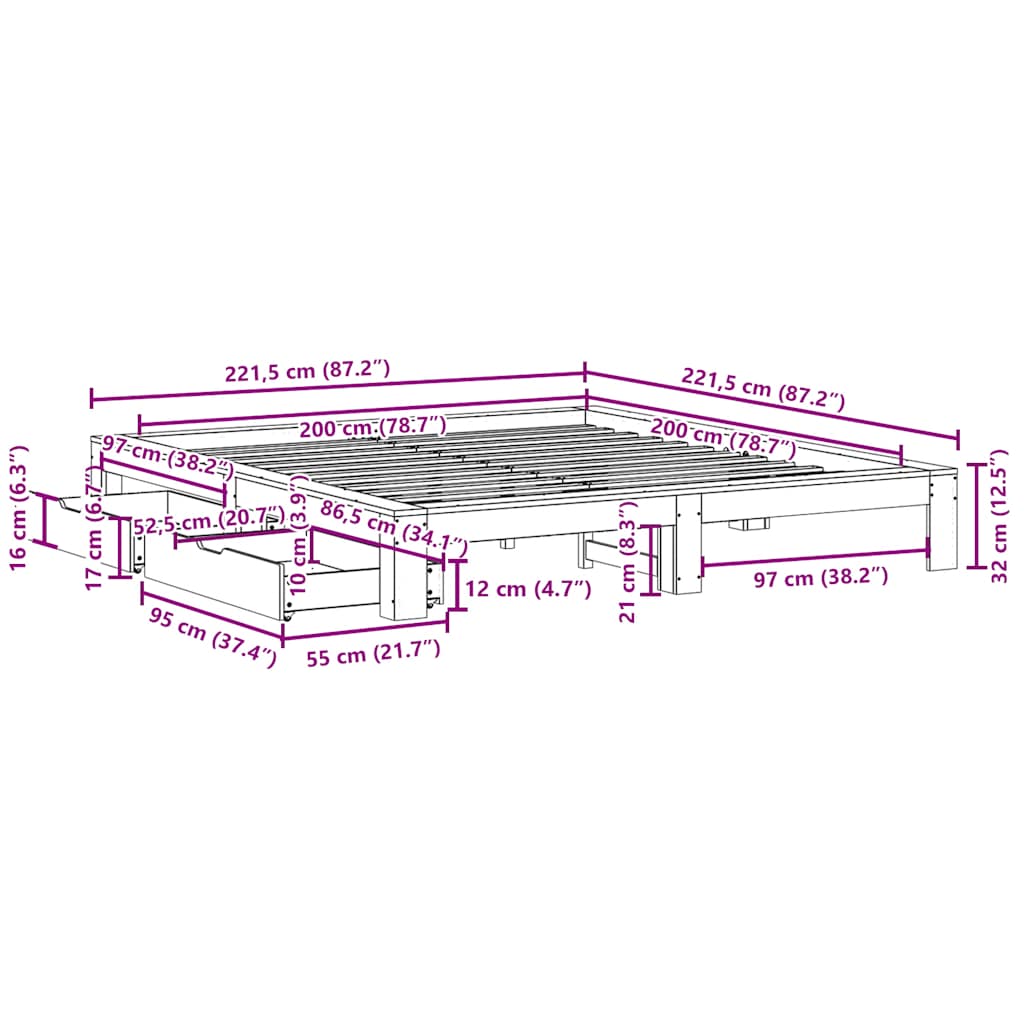 Rama łóżka bez masywnej sosny - brown, 200 x 200 cm - number 12.