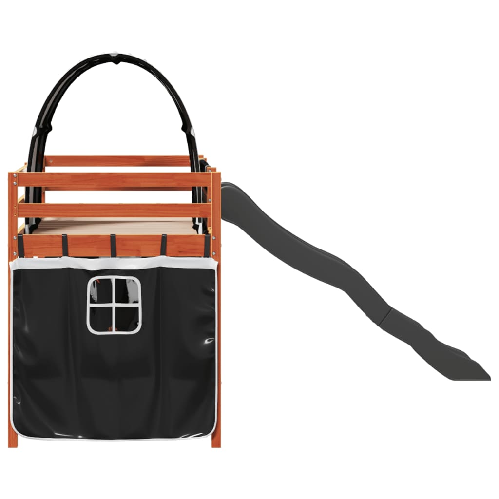 Højseng med tunnel massivt fyrretræ hvid og - brun og sort, 90 x 200 cm - number 9.