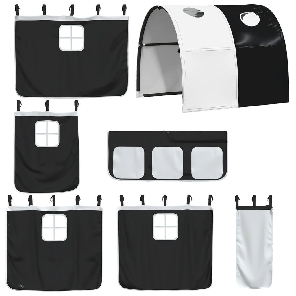 Højseng med tunnel massivt fyrretræ hvid og - brun og sort, 90 x 200 cm - number 8.