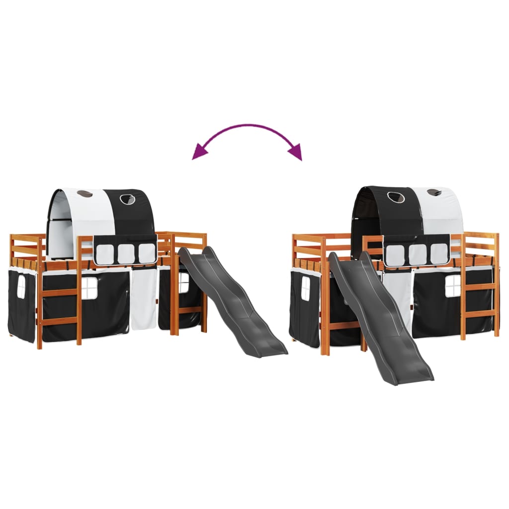 Højseng med tunnel massivt fyrretræ hvid og - brun og sort, 90 x 200 cm - number 11.