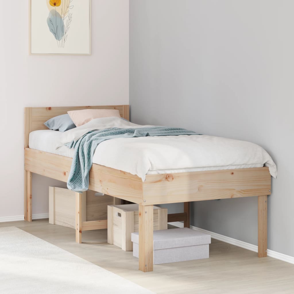Bed frame without mattress solid pine - natural colored, 80 x 200 cm - number 1.