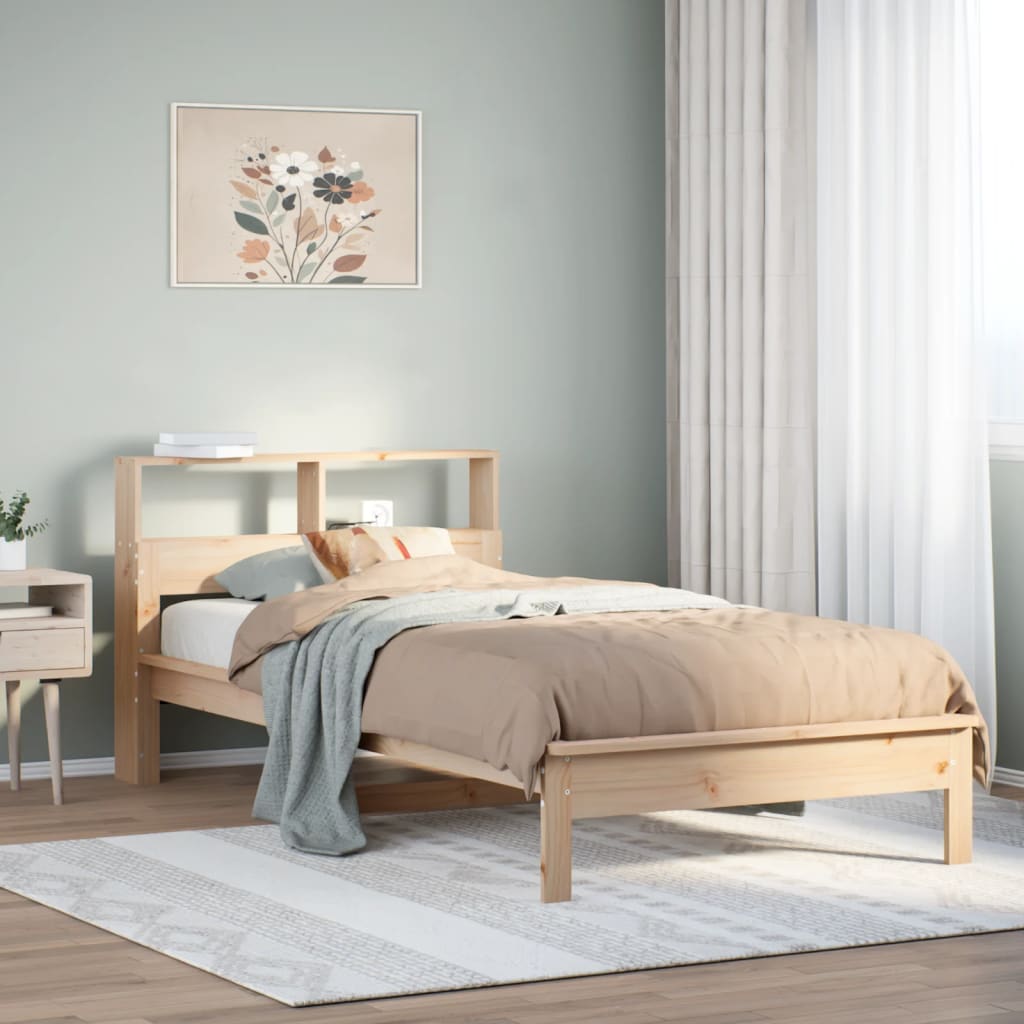 Seng med reol uden madras massivt fyrretræ - naturfarvet, 75 x 190 cm - number 1.