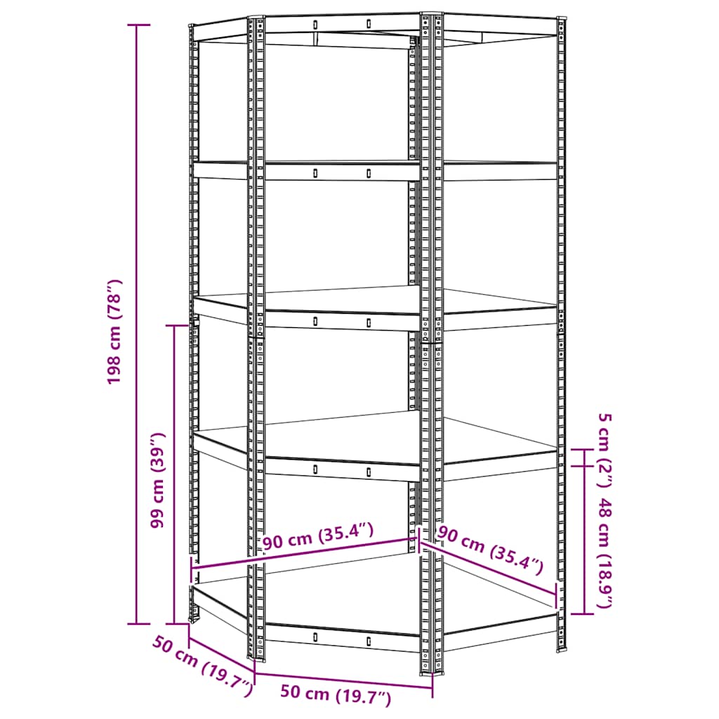 Kutna polica 5 polica čelik i drvo srebro - number 12.