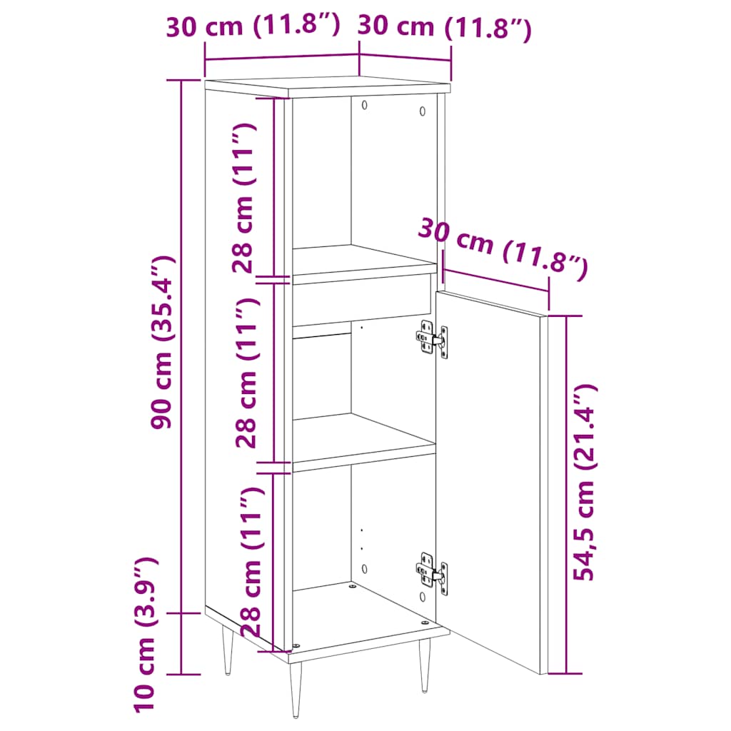 Baderomsskap 30x30x100 cm konstruert tre - sonoma eik, 1 - number 10.