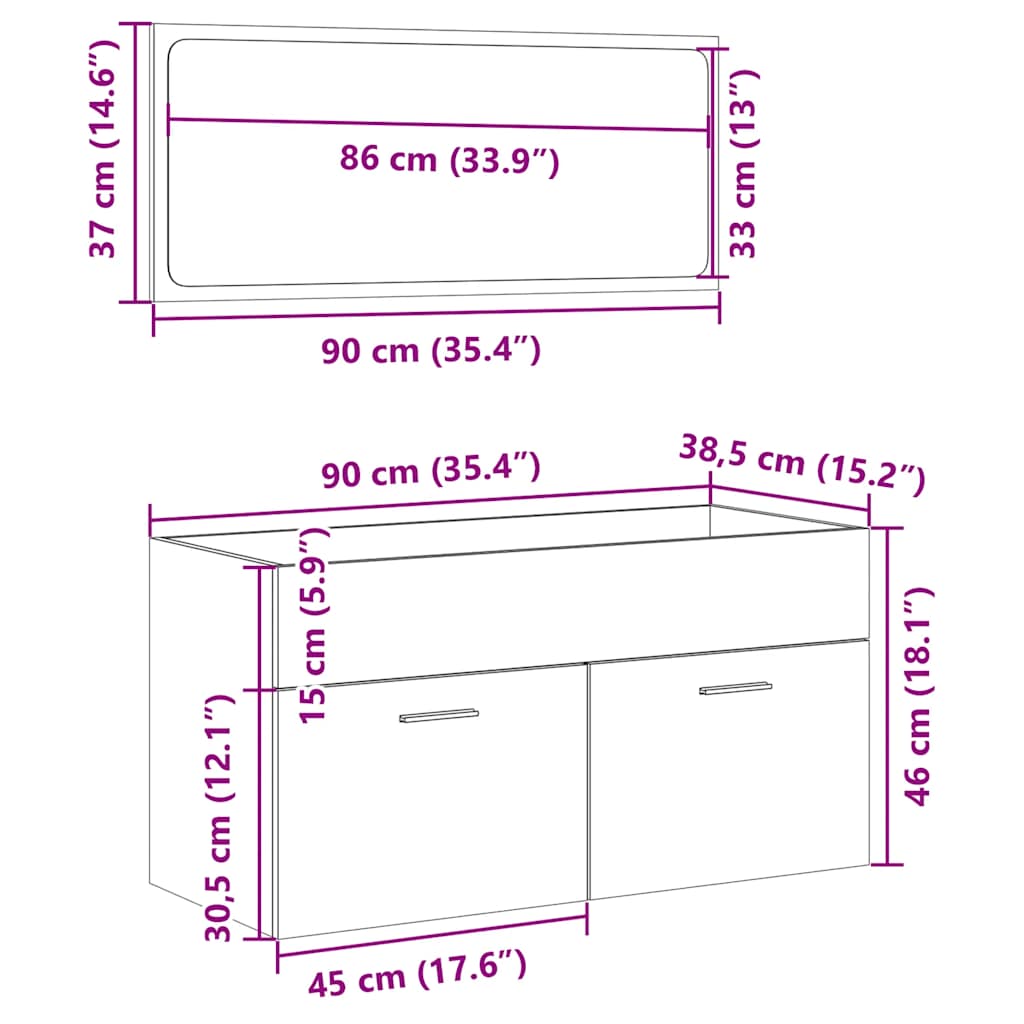 Baderomsmøbelsett 2 deler konstruert tre sonoma eik - number 12.