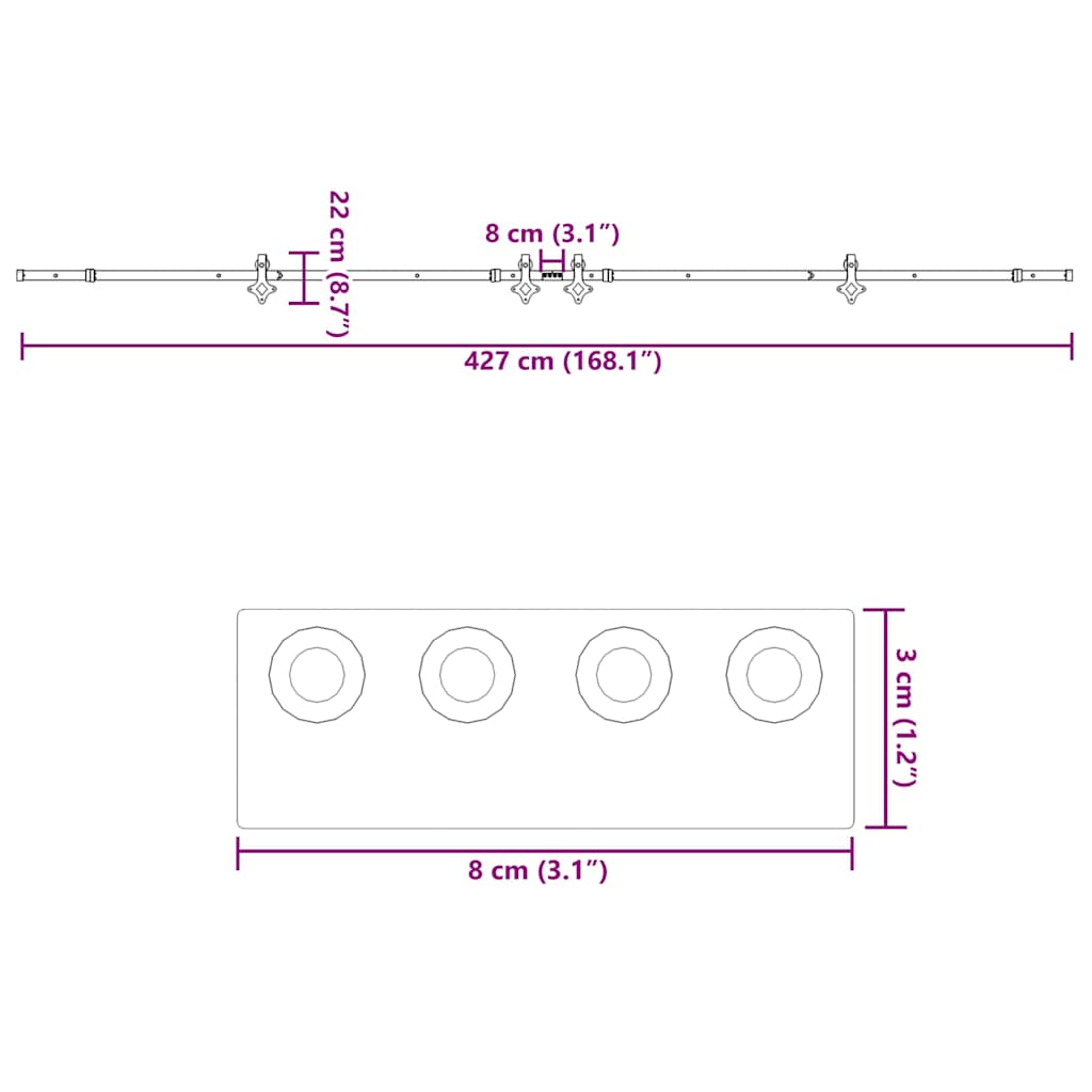 Skinnesæt til skydedør 427 cm stål sort - 213.5 cm, 1 - number 12.