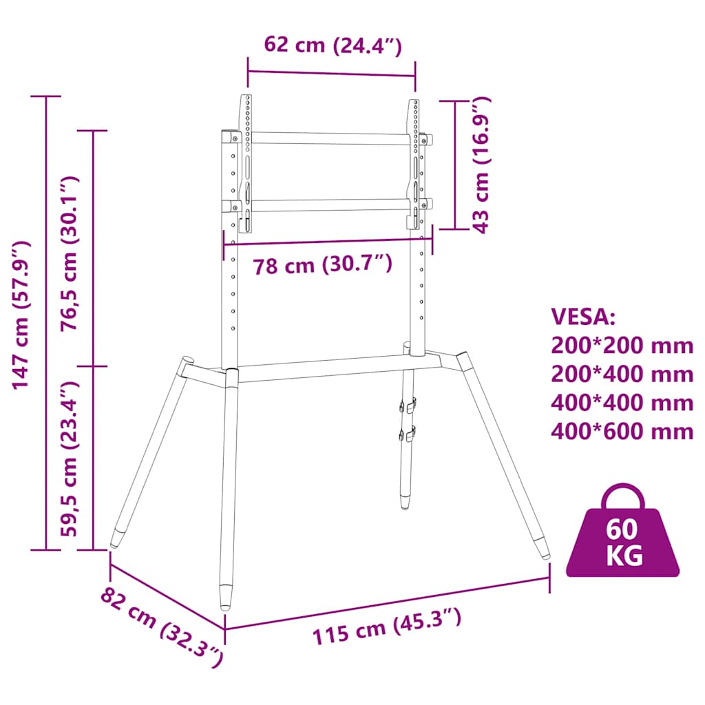 Tv stand per 37-86 "screen max. vesa 400x600 mm 60 kg-brown, 1, con 4 gambe - number 10.
