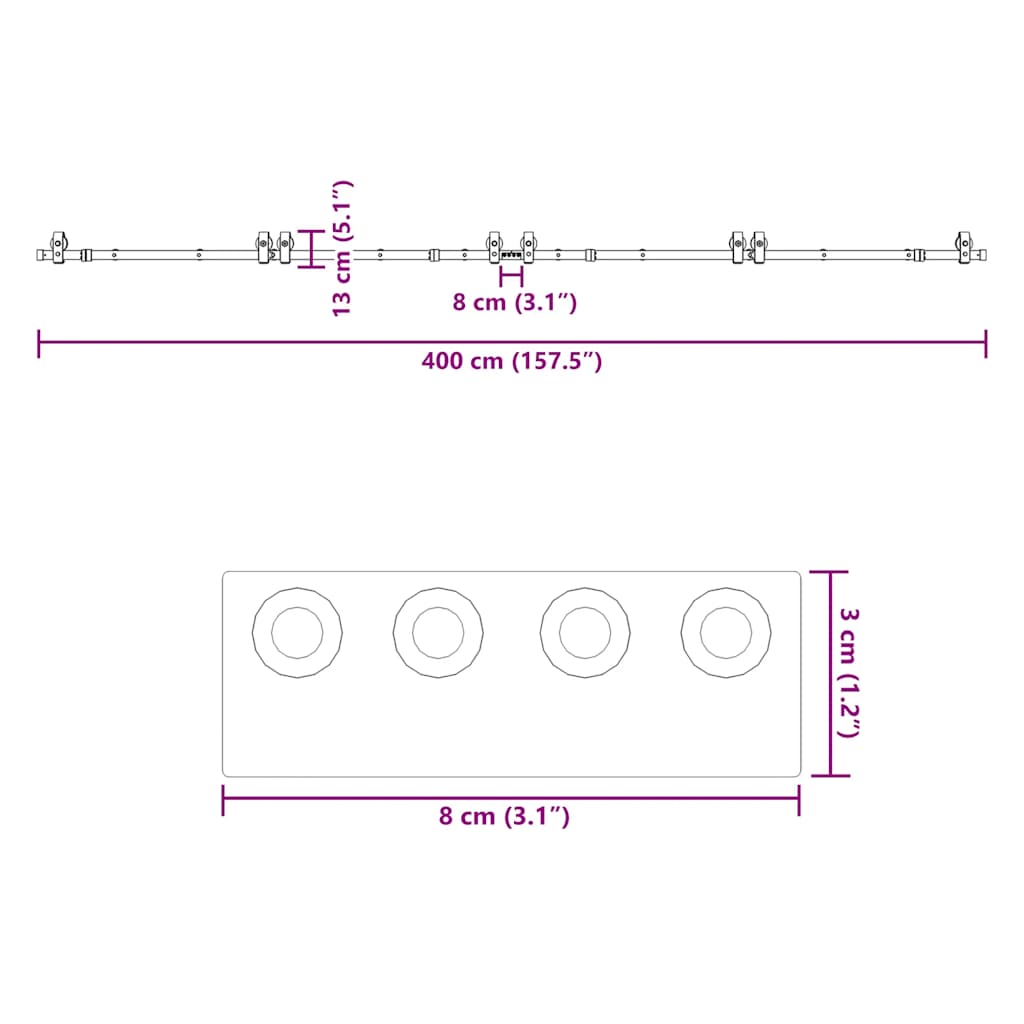 Skinnesæt til skydedør 400 cm stål sort - 200 cm, 1 - number 12.