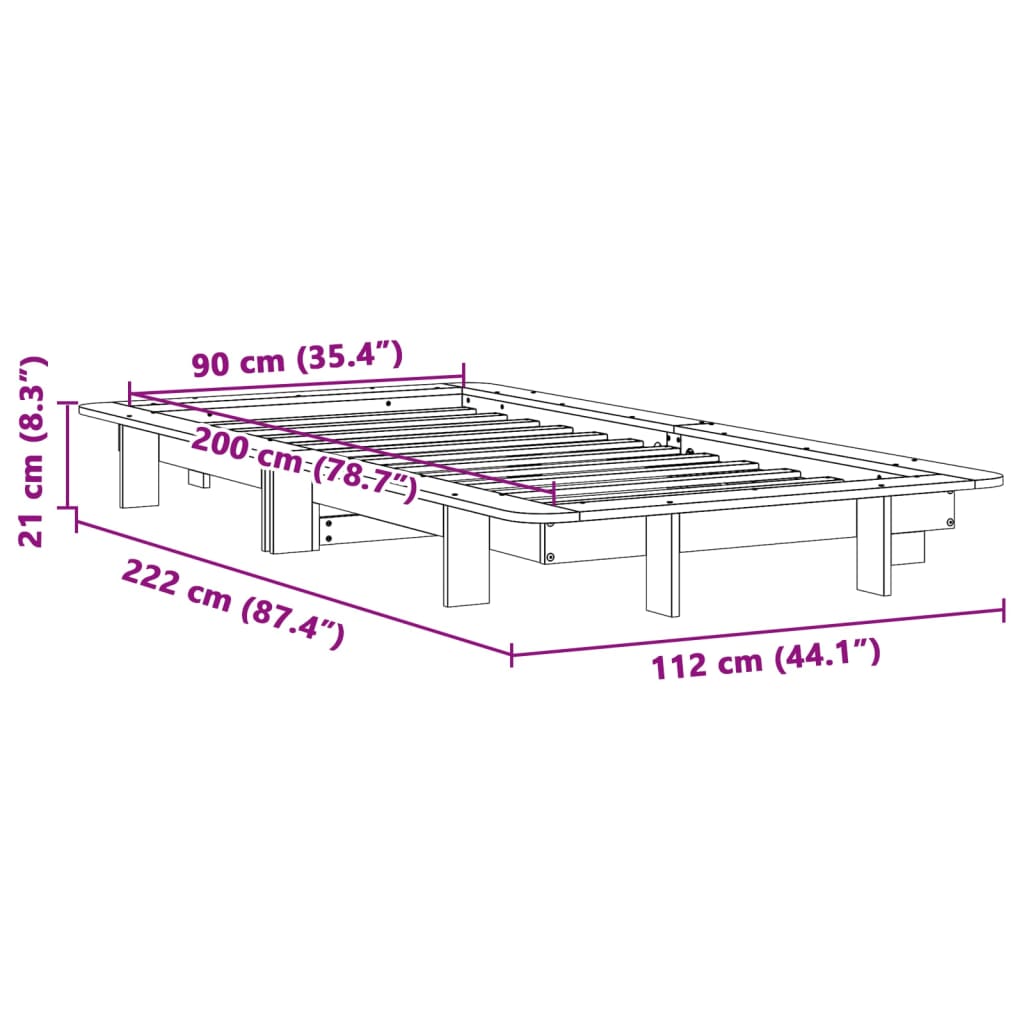 Bed frame without mattress solid pine - natural colored, 90 x 200 cm - number 9.