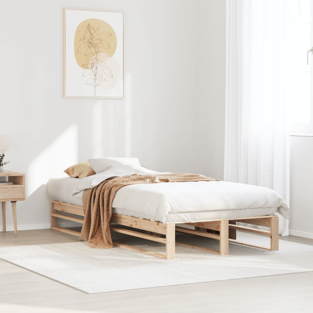 Bed frame without mattress solid pine wood - natural color, 90 x 200 cm - number 1.