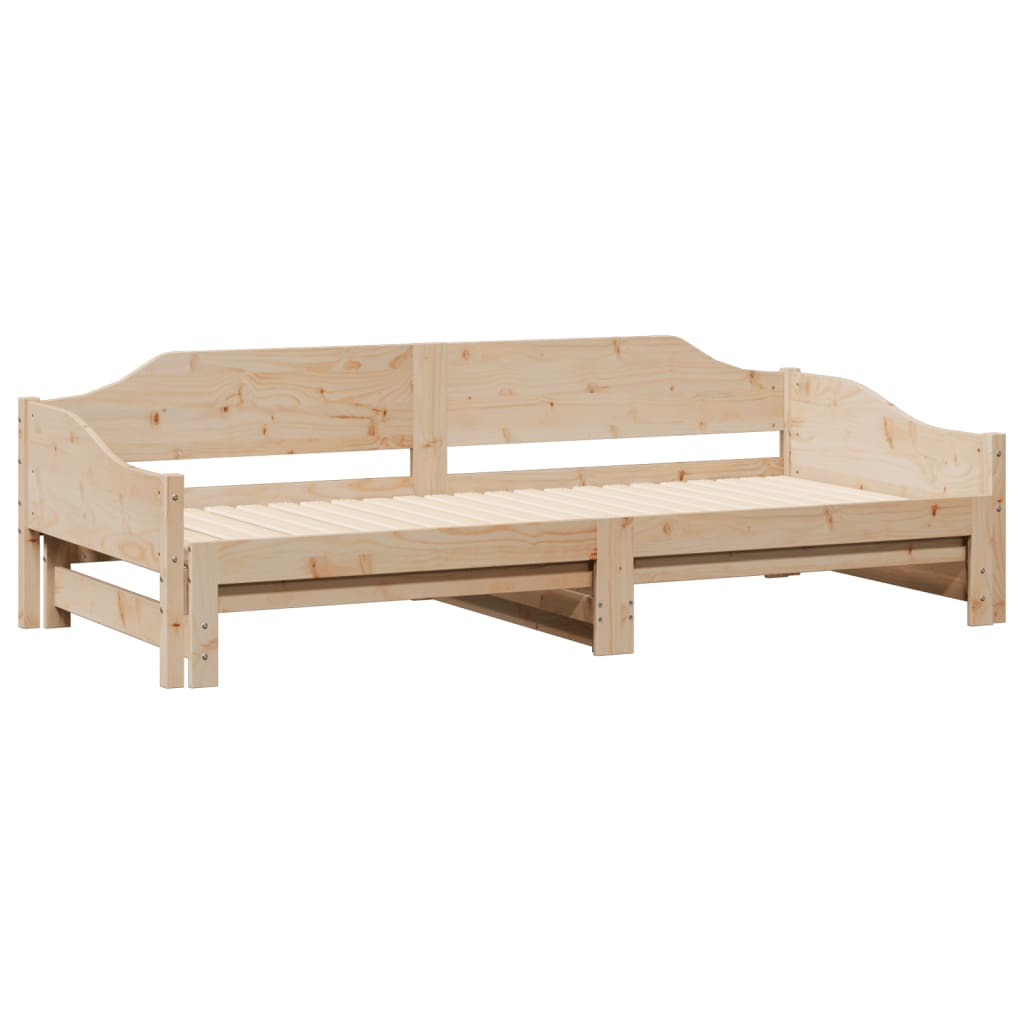 Daybed med udtræk massivt fyrretræ - naturfarvet, 80 x 200 cm - number 5.