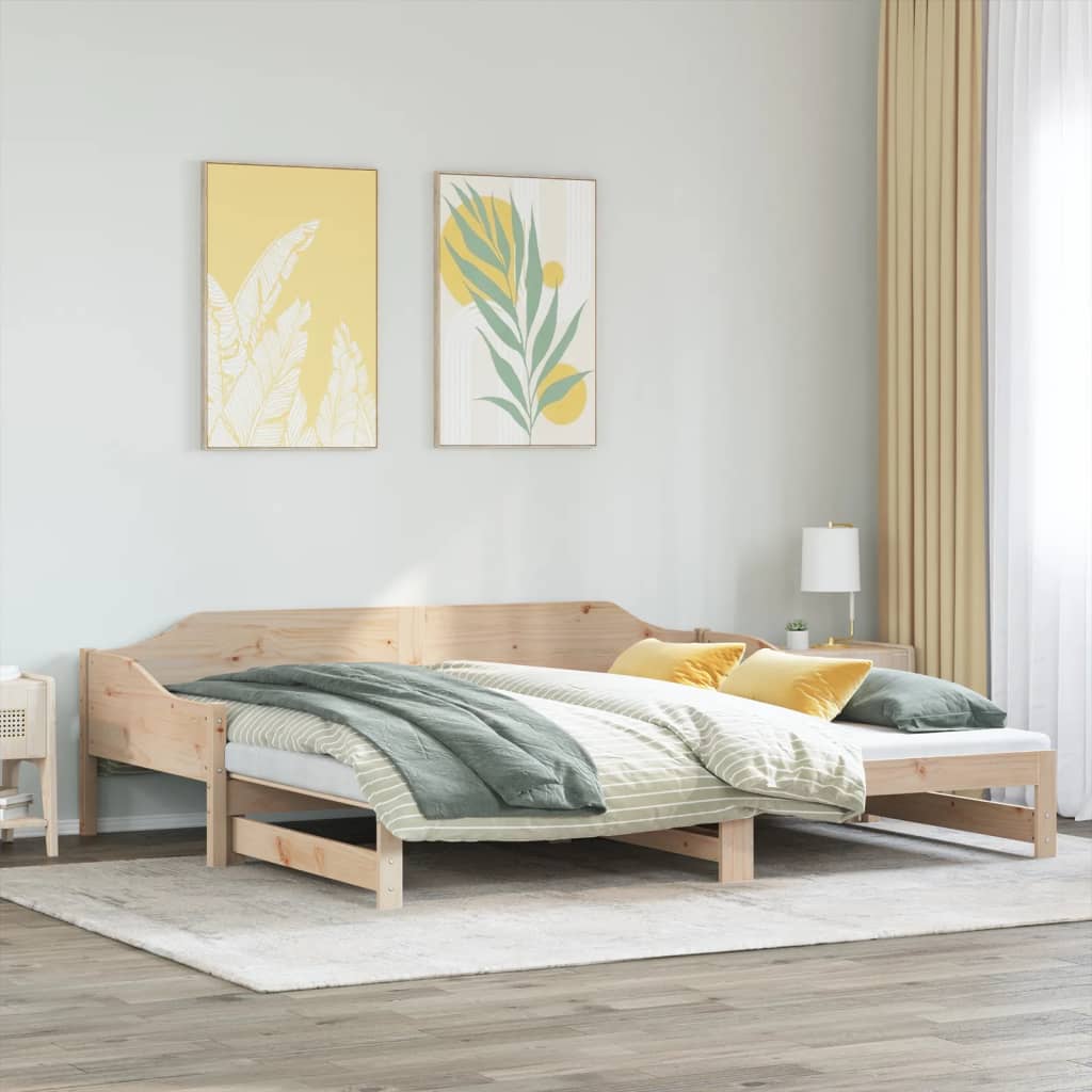 Daybed med udtræk massivt fyrretræ - naturfarvet, 80 x 200 cm - number 4.