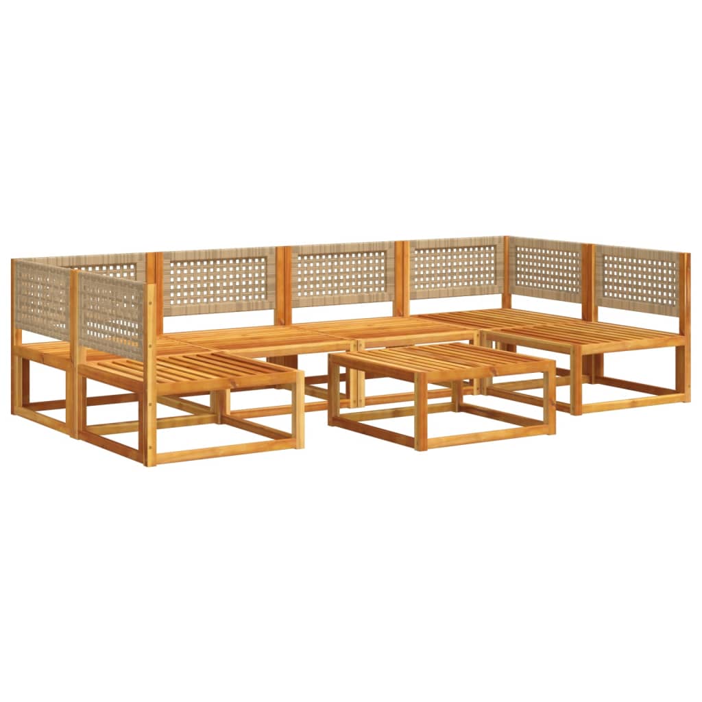 Vrtna sjedeća garnitura 7 komada s jastucima puno drvo bagrem - bež i krem, 2x kutni dio + 4x srednji dio + stol, 1 - number 3.