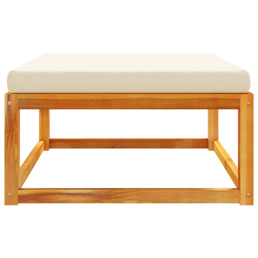 Stołek ogrodowy z poduszką 65x65x29 cm lite drewno akacjowe - kremowy, 1, podnóżek - number 4.