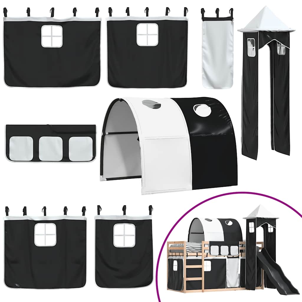 Køyeseng med sklie og gardin hvit og - hvit og sort, 80 x 200 cm - number 5.