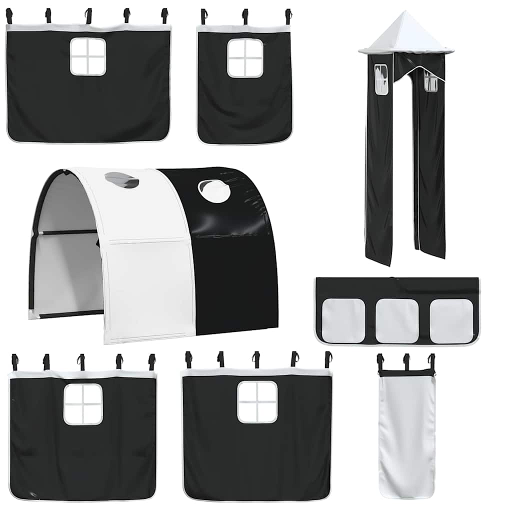 Køyeseng med sklie og gardin hvit og - hvit og sort, 80 x 200 cm - number 6.