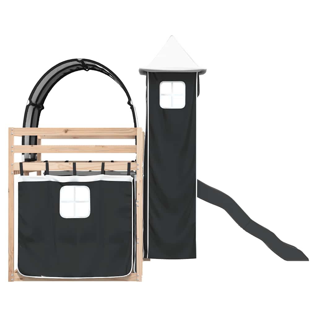 Køyeseng med sklie og gardin hvit og - hvit og sort, 80 x 200 cm - number 9.