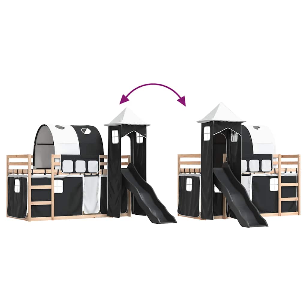 Køyeseng med sklie og gardin hvit og - hvit og sort, 80 x 200 cm - number 11.