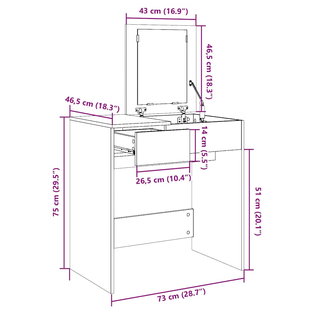 Stolić za šminkanje s ogledalom 73x46,5x120 cm - bijeli, 1 - number 11.