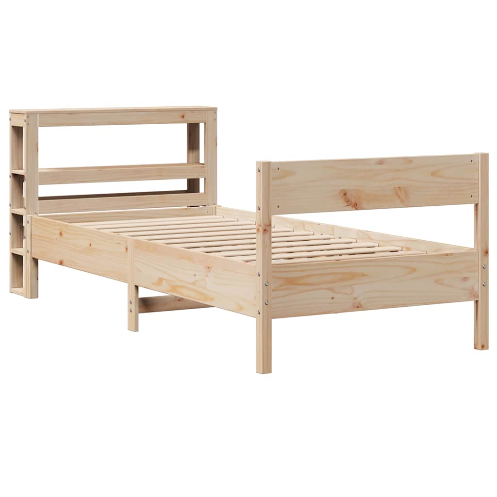 Bed frame without mattress solid pine wood - natural color, 75 x 190 cm - number 3.