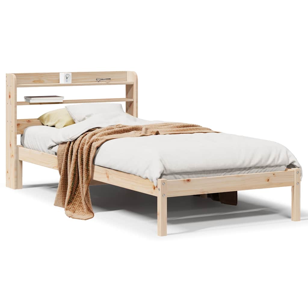 Bed frame without mattress solid pine wood - natural color, 75 x 190 cm - number 2.