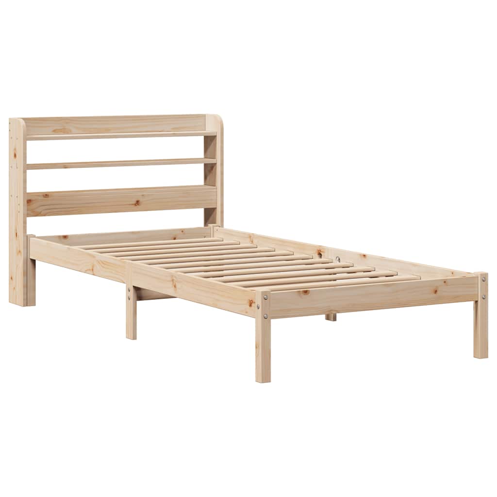 Bed frame without mattress solid pine wood - natural color, 75 x 190 cm - number 3.