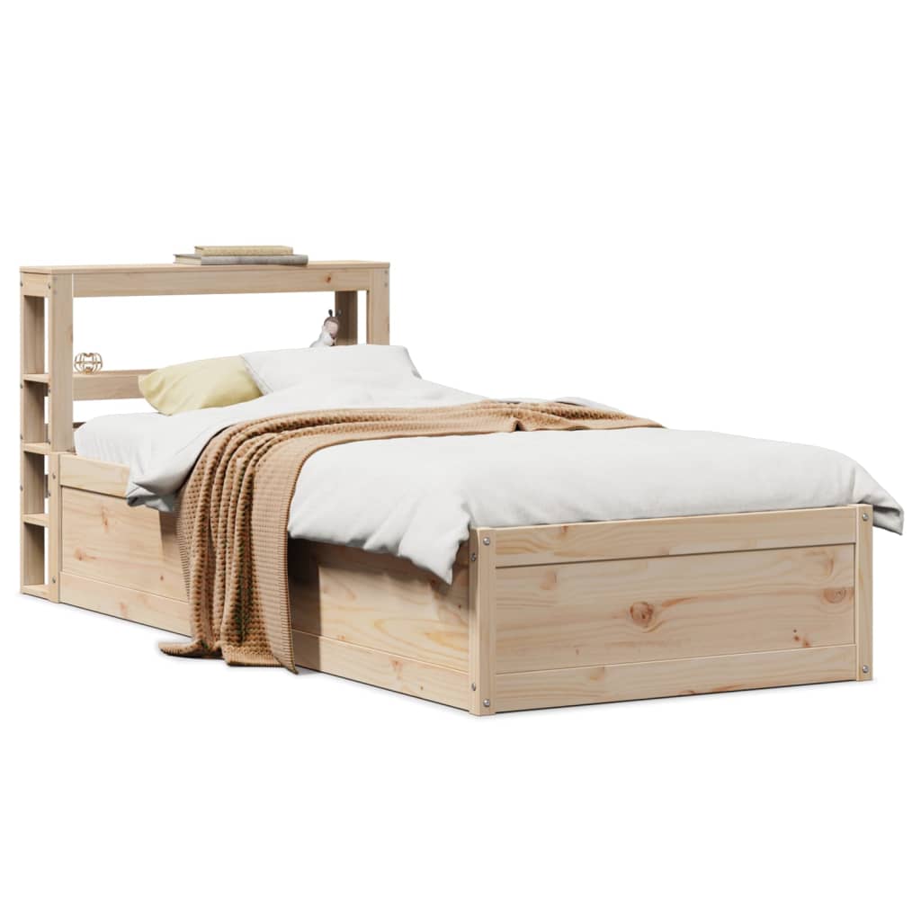Bed frame with bedside gap solid pine - natural colored, 90 x 190 cm - number 1.