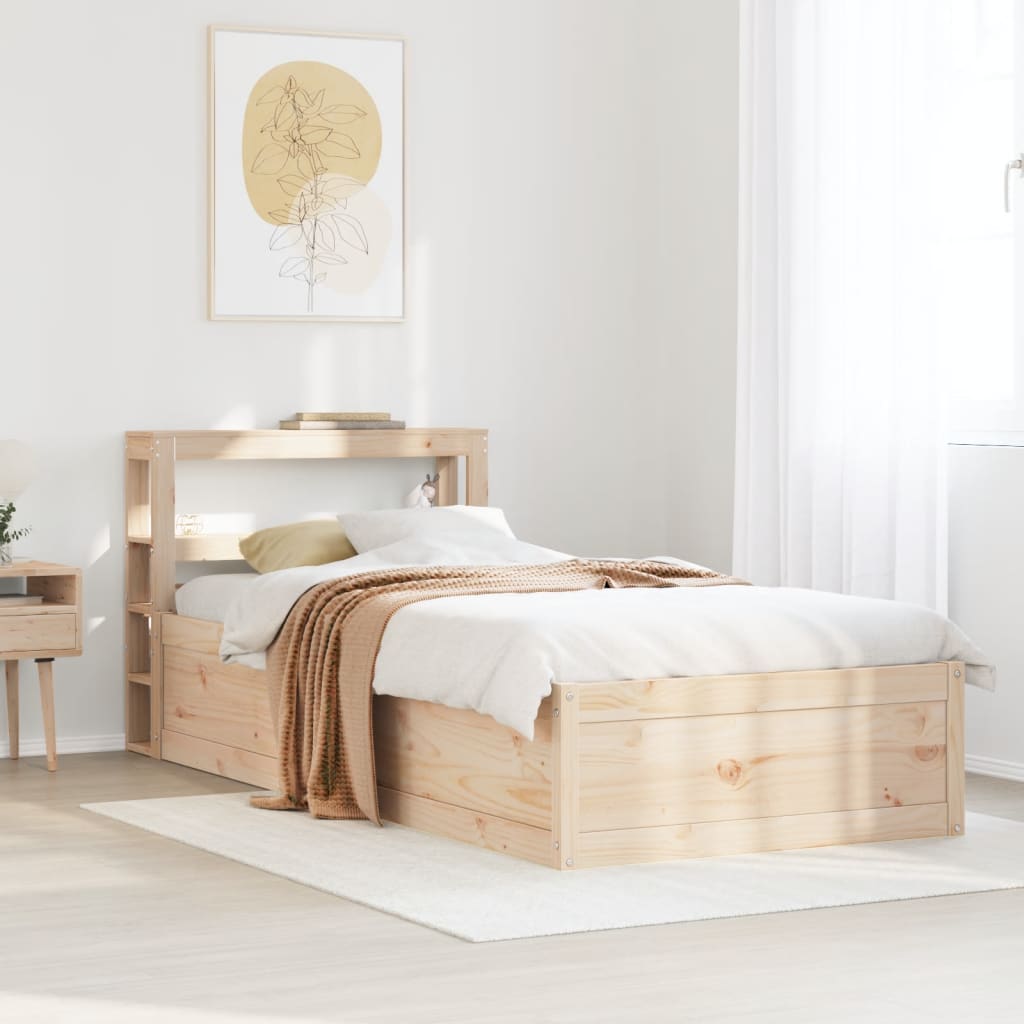 Bed frame with bedside gap solid pine - natural colored, 90 x 190 cm - number 3.