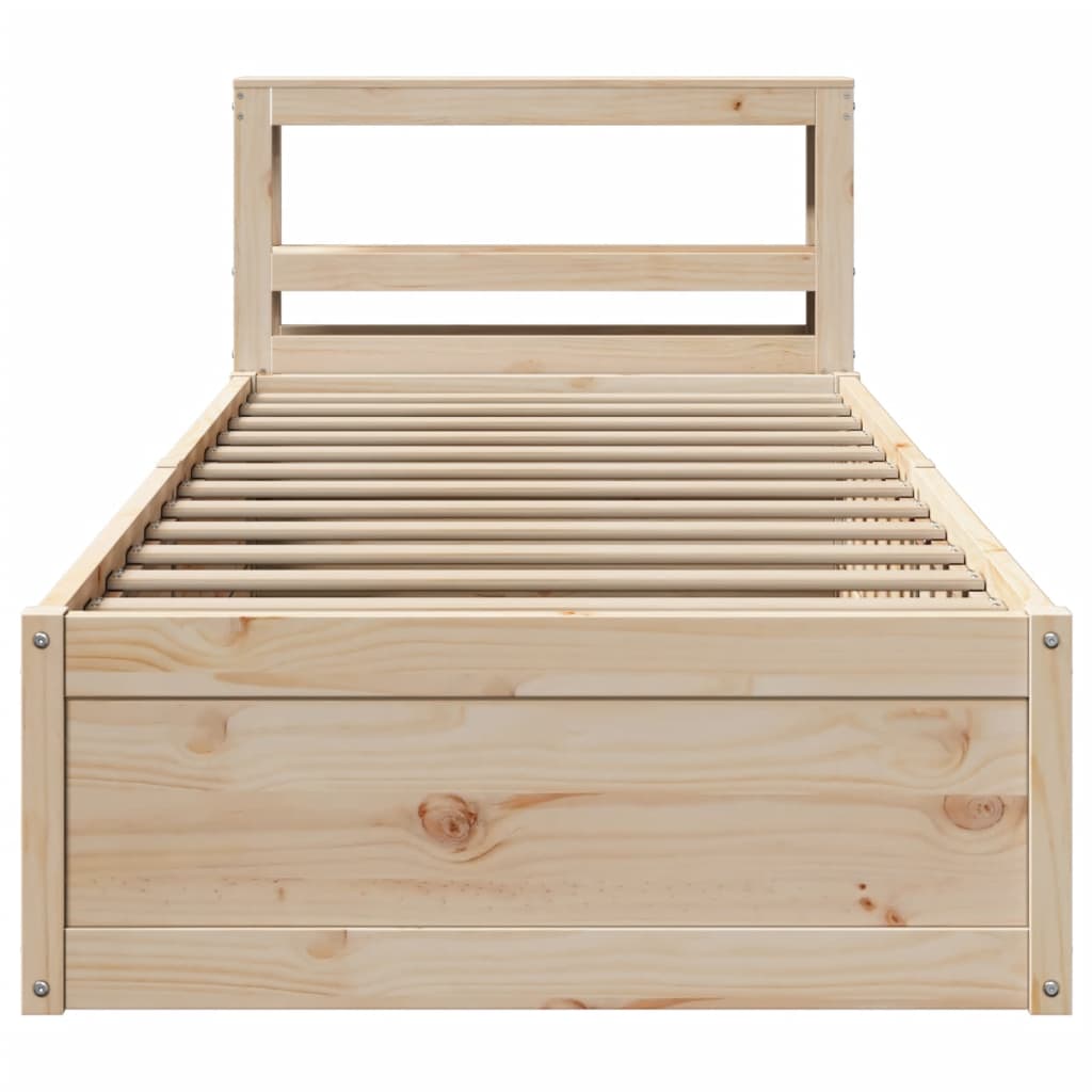 Bed frame with bedside gap solid pine - natural colored, 90 x 190 cm - number 4.